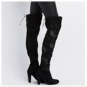Black embroidery over the knee boots